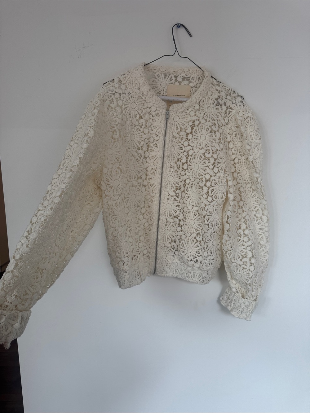 Anthropologie Cream Floral Lace Bomber Jacket